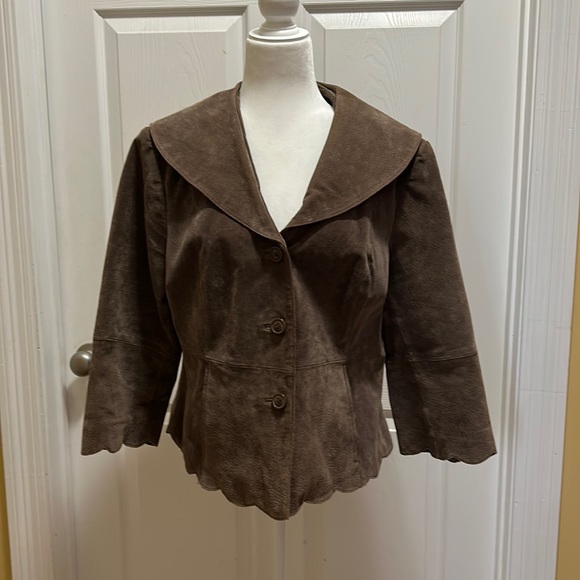 Bamboo Traders Leather Blazer with Scallop Edge details SizeXL - Picture 2 of 13